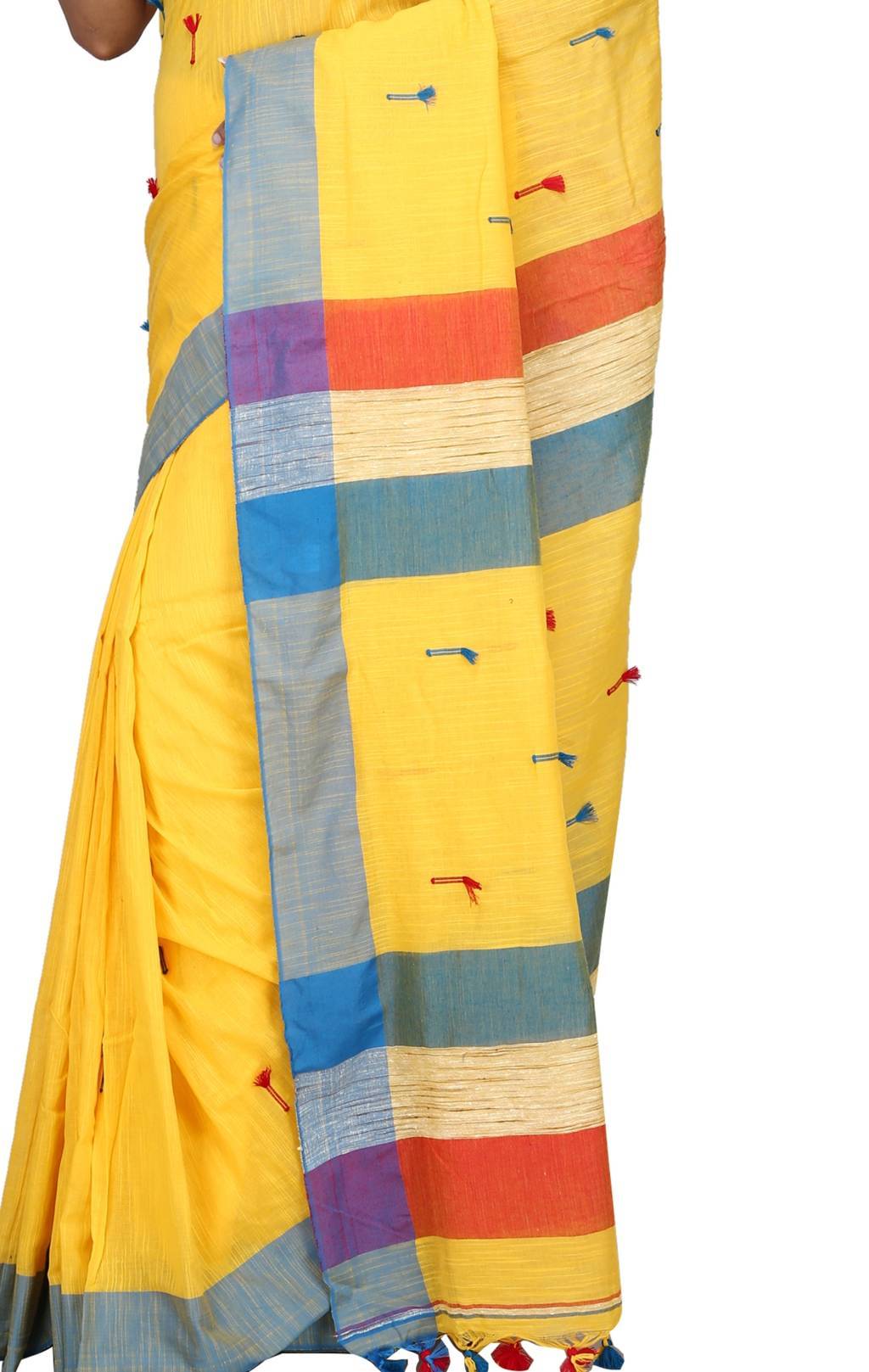 Yellow Pure Cotton Clacial Desigined Hand Loom Saree (2822)